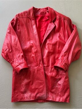 Vintage Slouchy Red Leather Peacoat Jacket